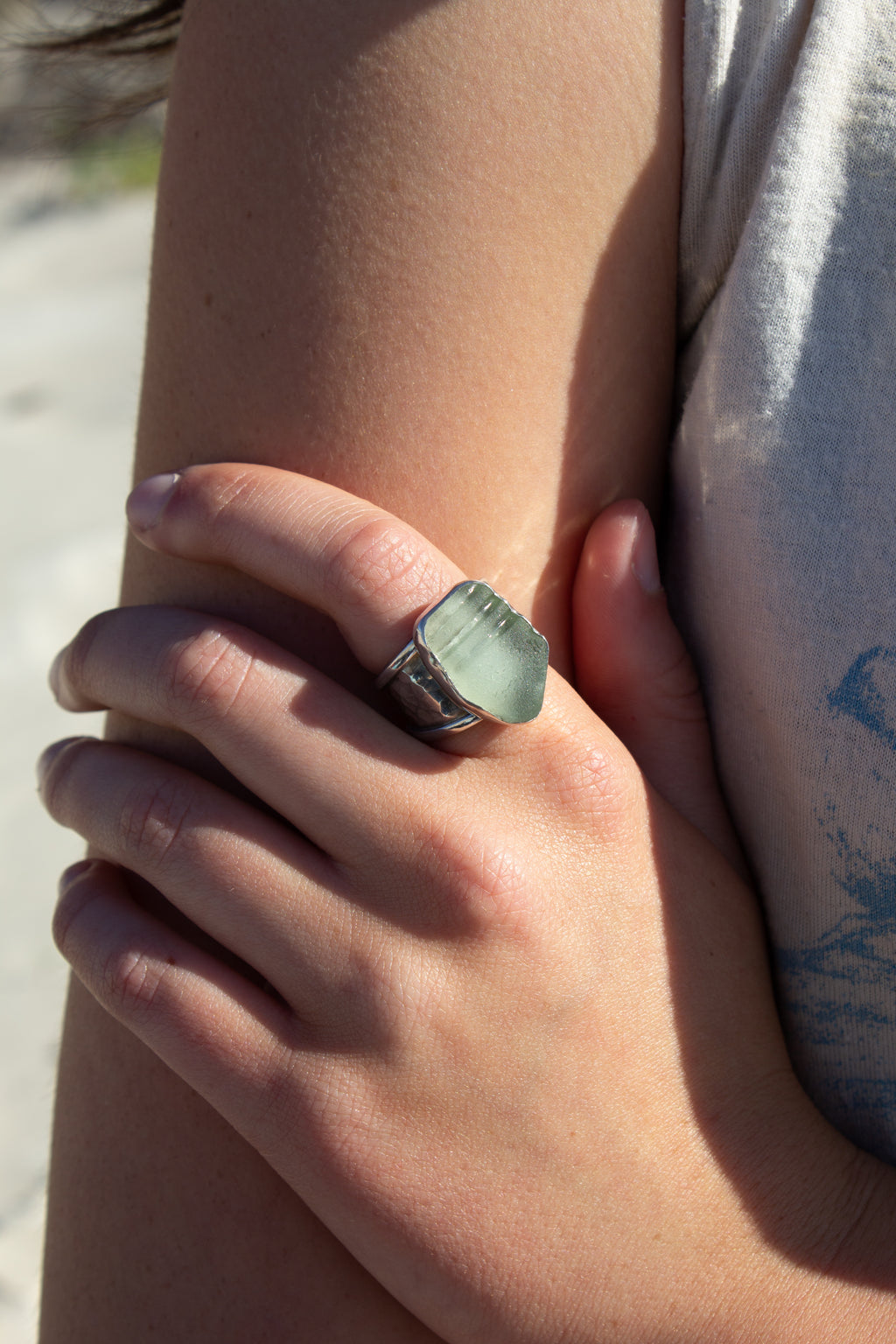 Chunky Blue Seaglass Ring