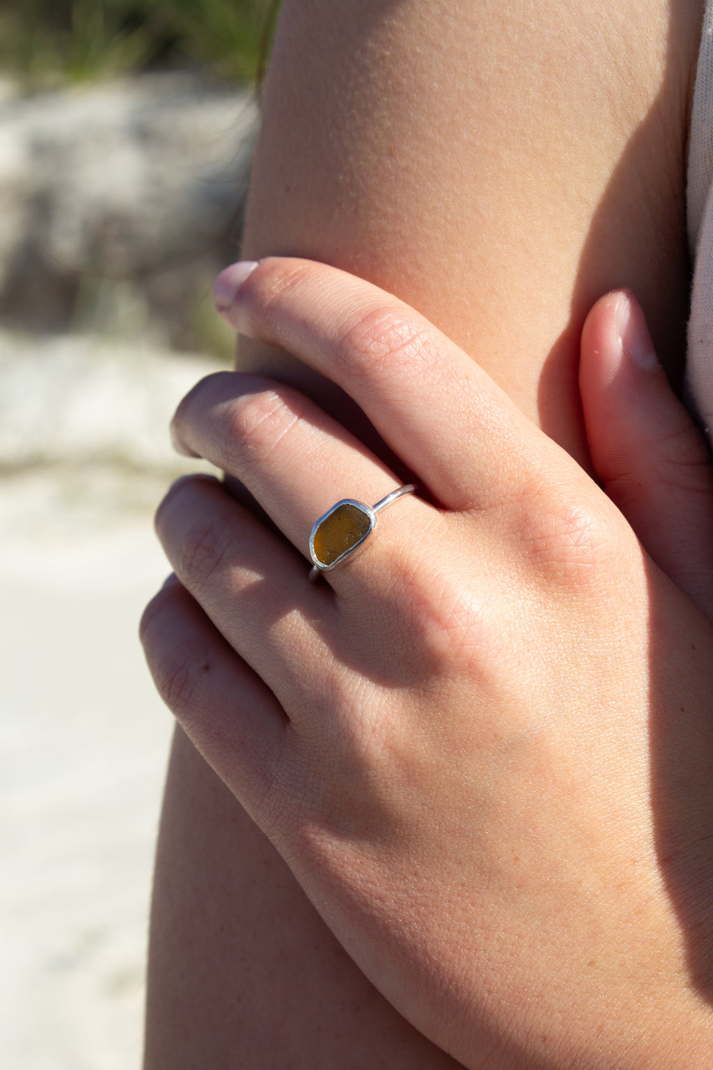 Amber Seaglass Tidal Ring ￼