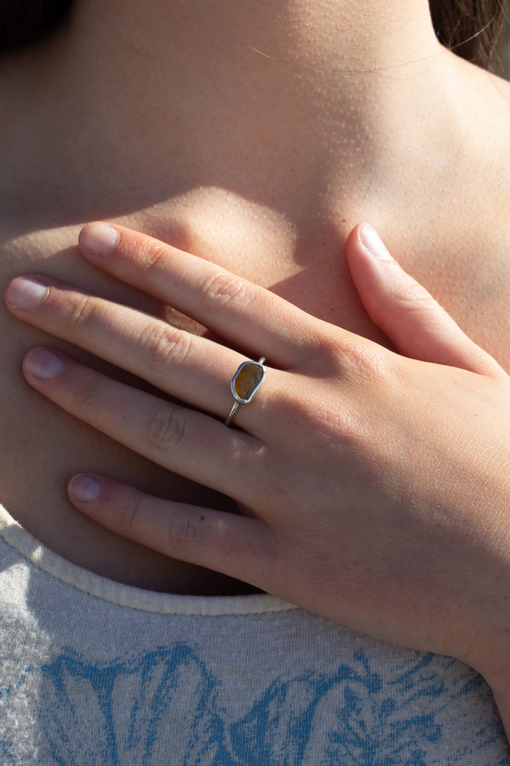 Amber Seaglass Tidal Ring ￼