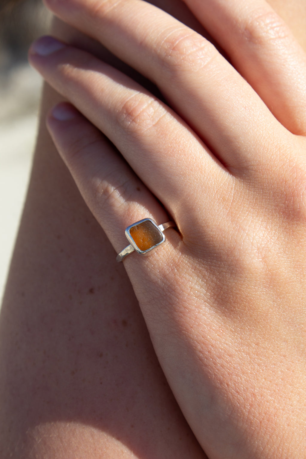 Brown Seaglass Tidal Pinky Ring ￼