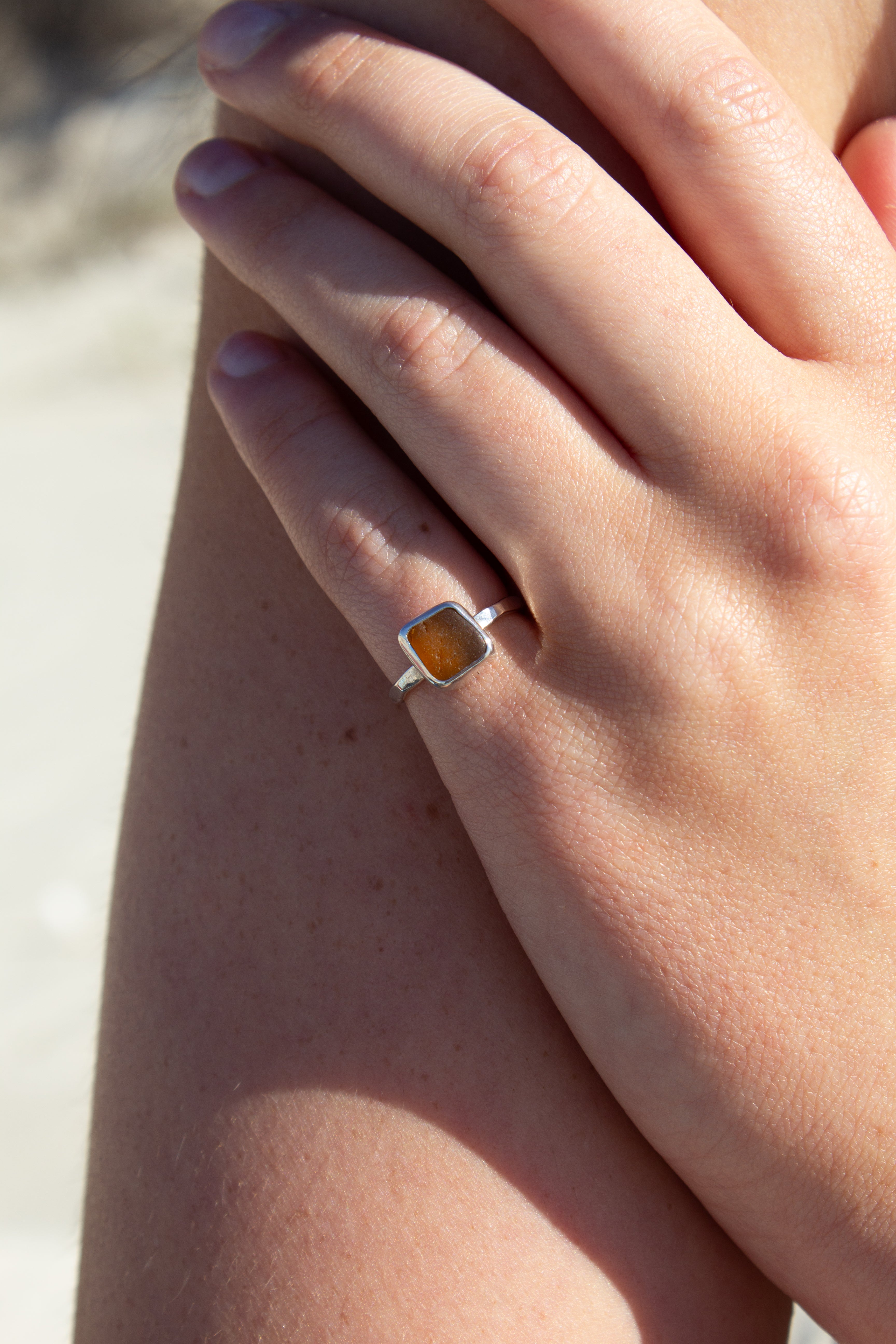 Brown Seaglass Tidal Pinky Ring ￼