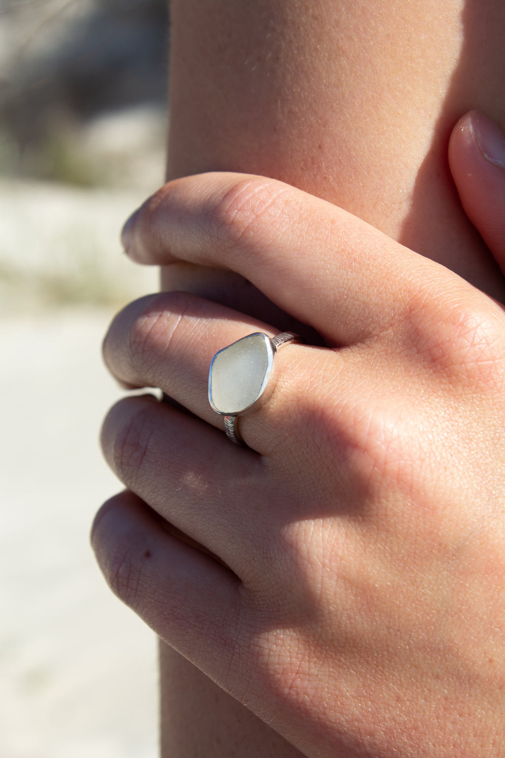 White Seaglass Tidal Ring ￼