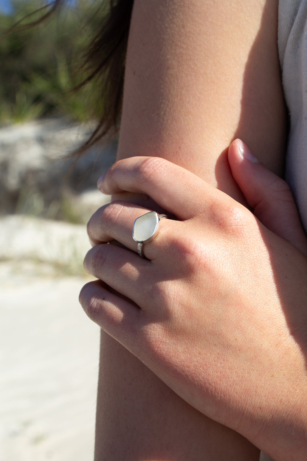 White Seaglass Tidal Ring ￼