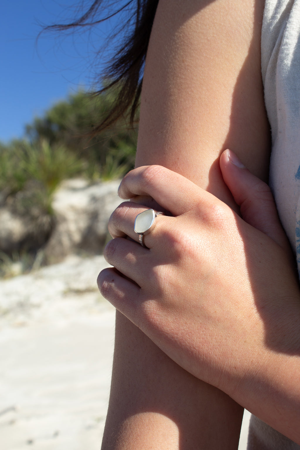 White Seaglass Tidal Ring ￼