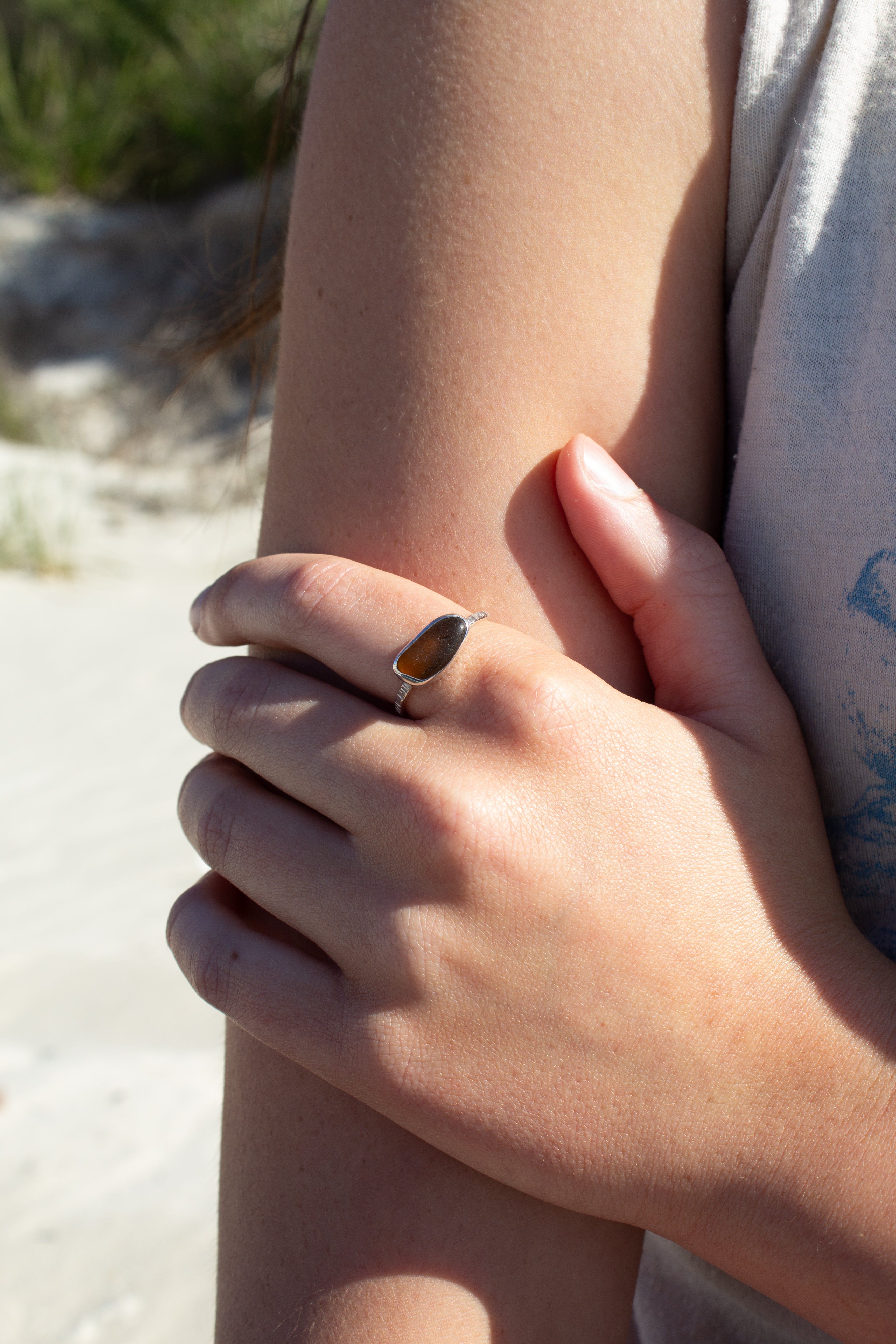 Brown Seaglass Tidal Ring ￼