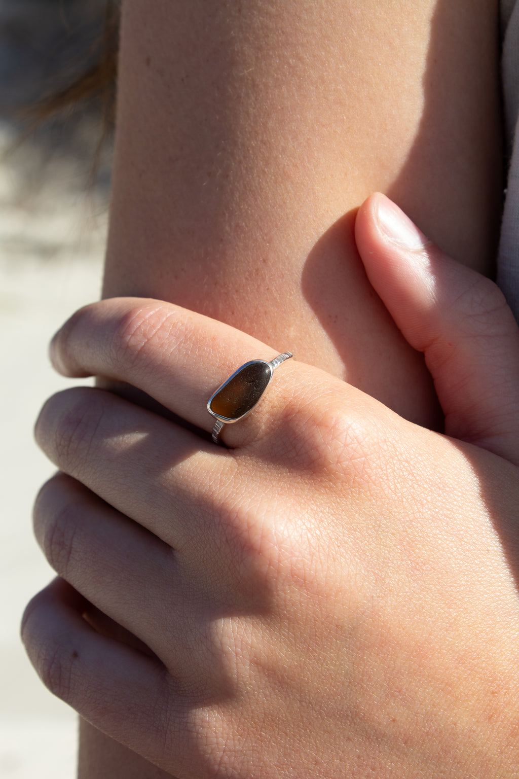 Brown Seaglass Tidal Ring ￼