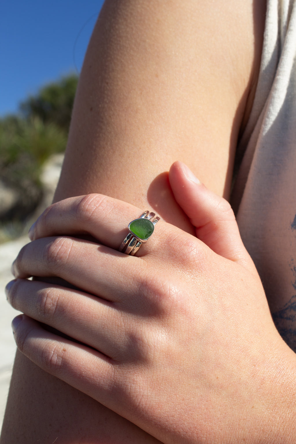 Green Seaglass Stacked Ring ￼