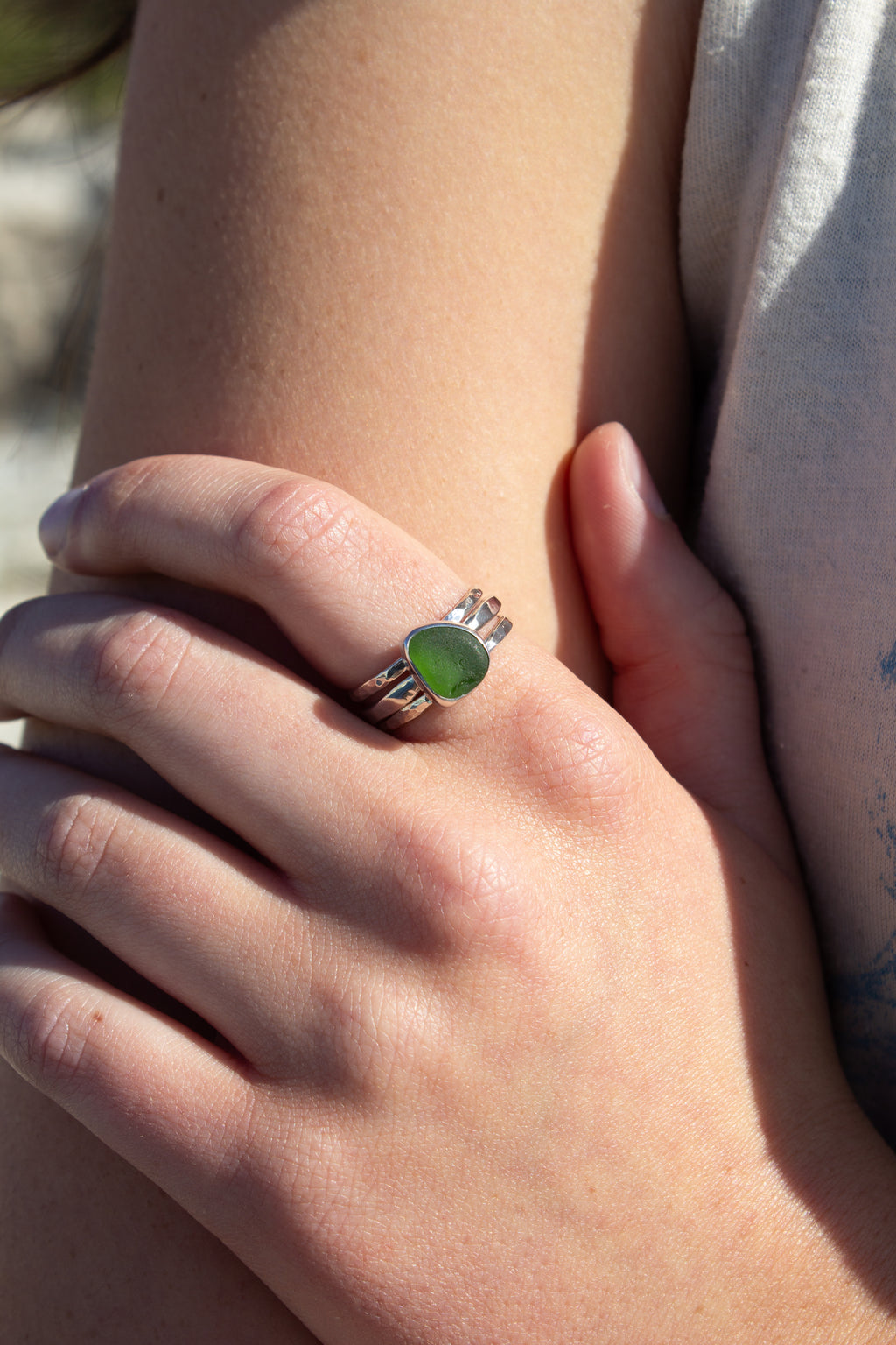 Green Seaglass Stacked Ring ￼