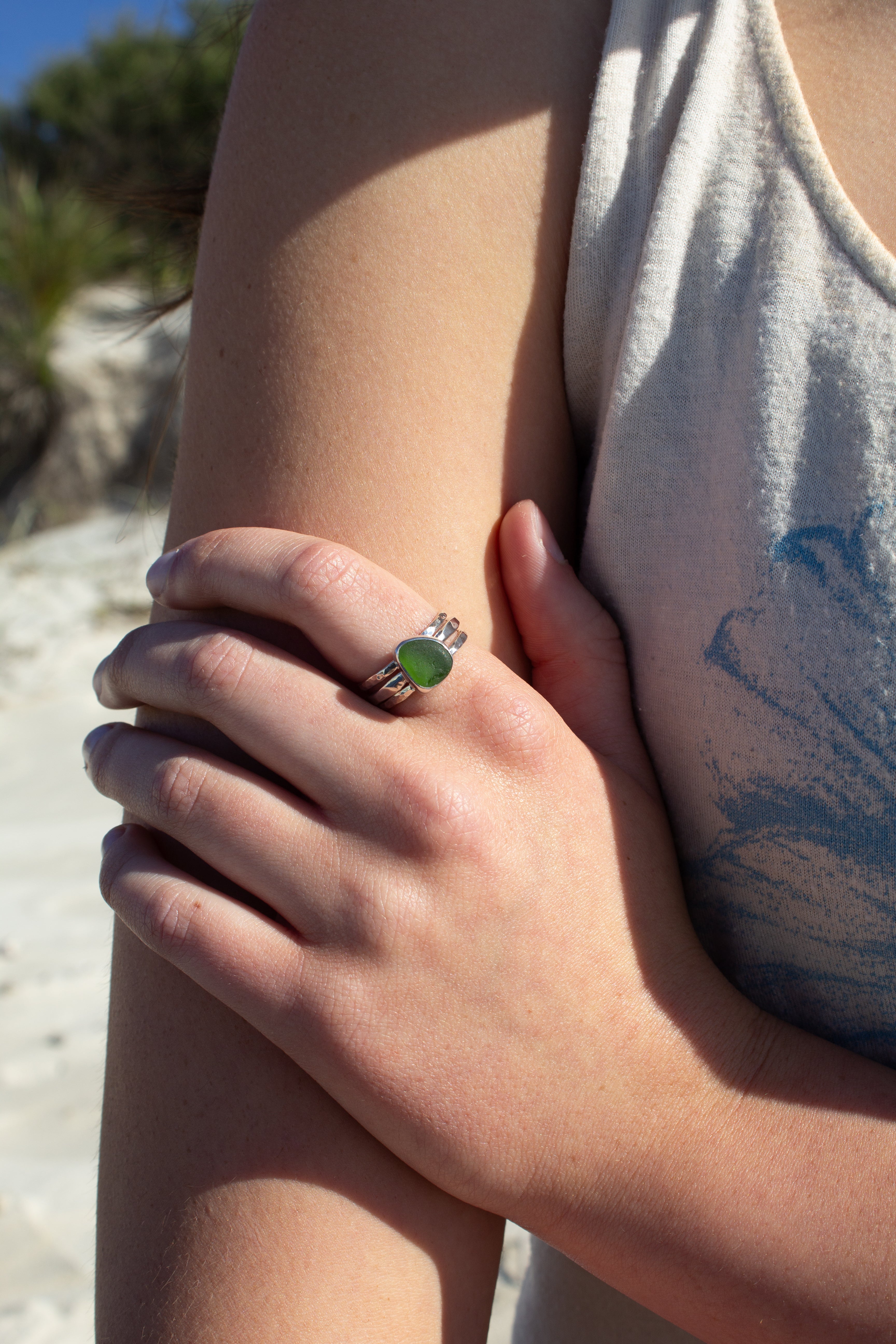 Green Seaglass Stacked Ring ￼