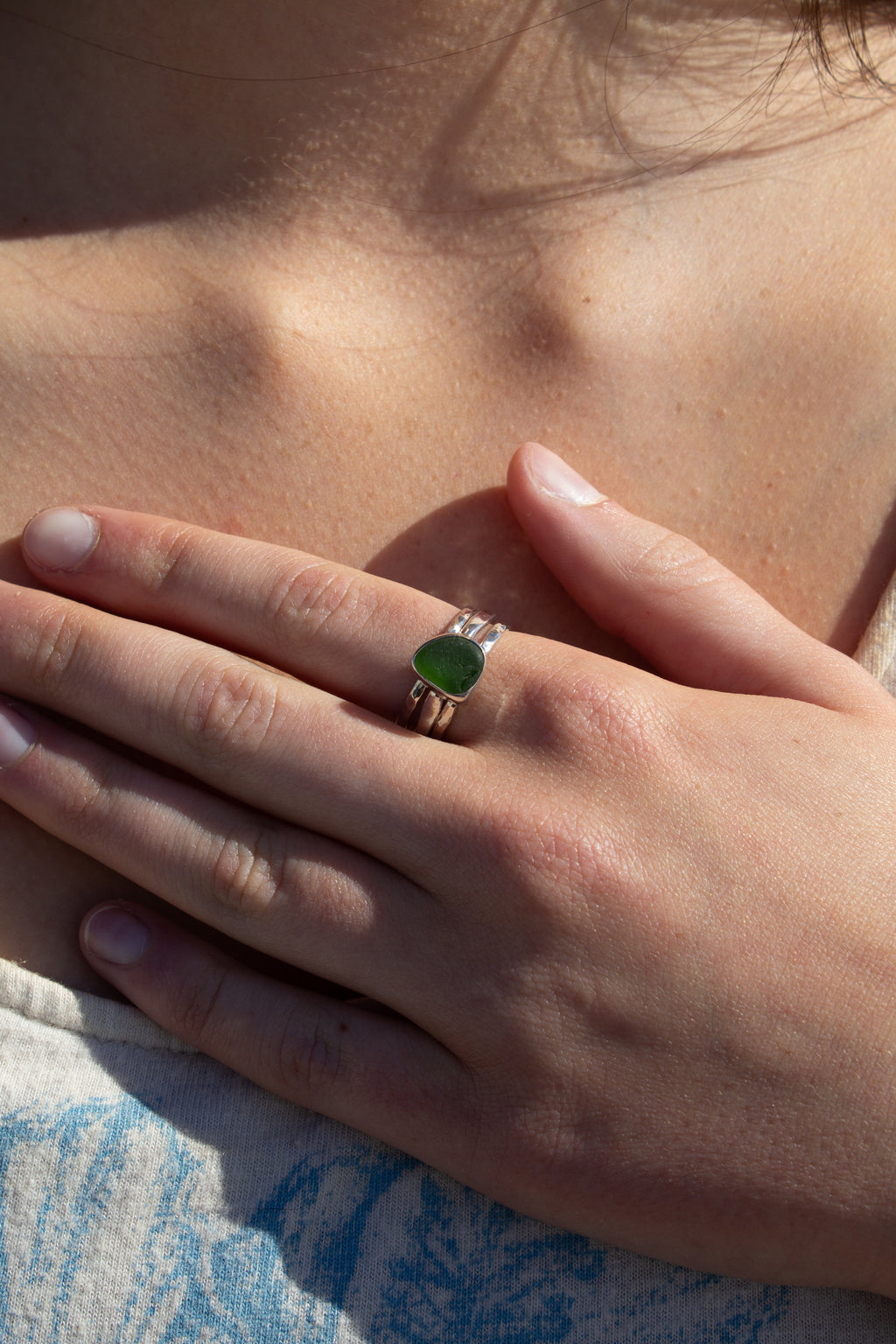 Green Seaglass Stacked Ring ￼