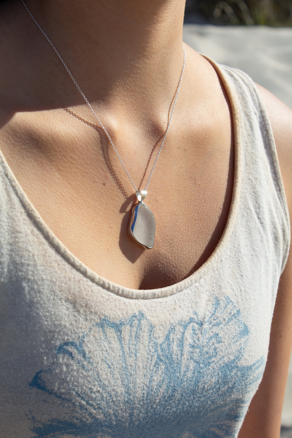 White Seaglass Pendant