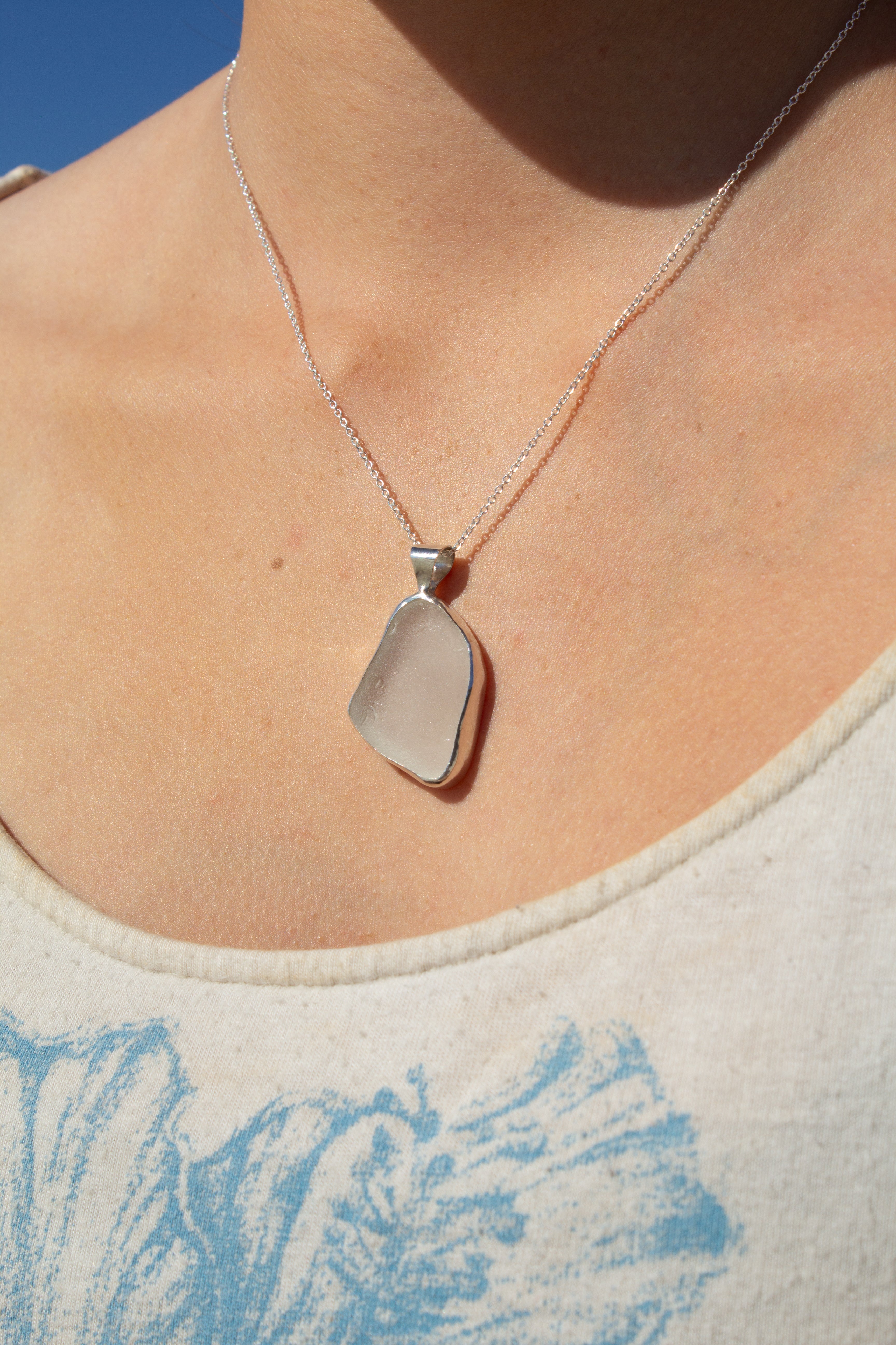 White Seaglass Pendant
