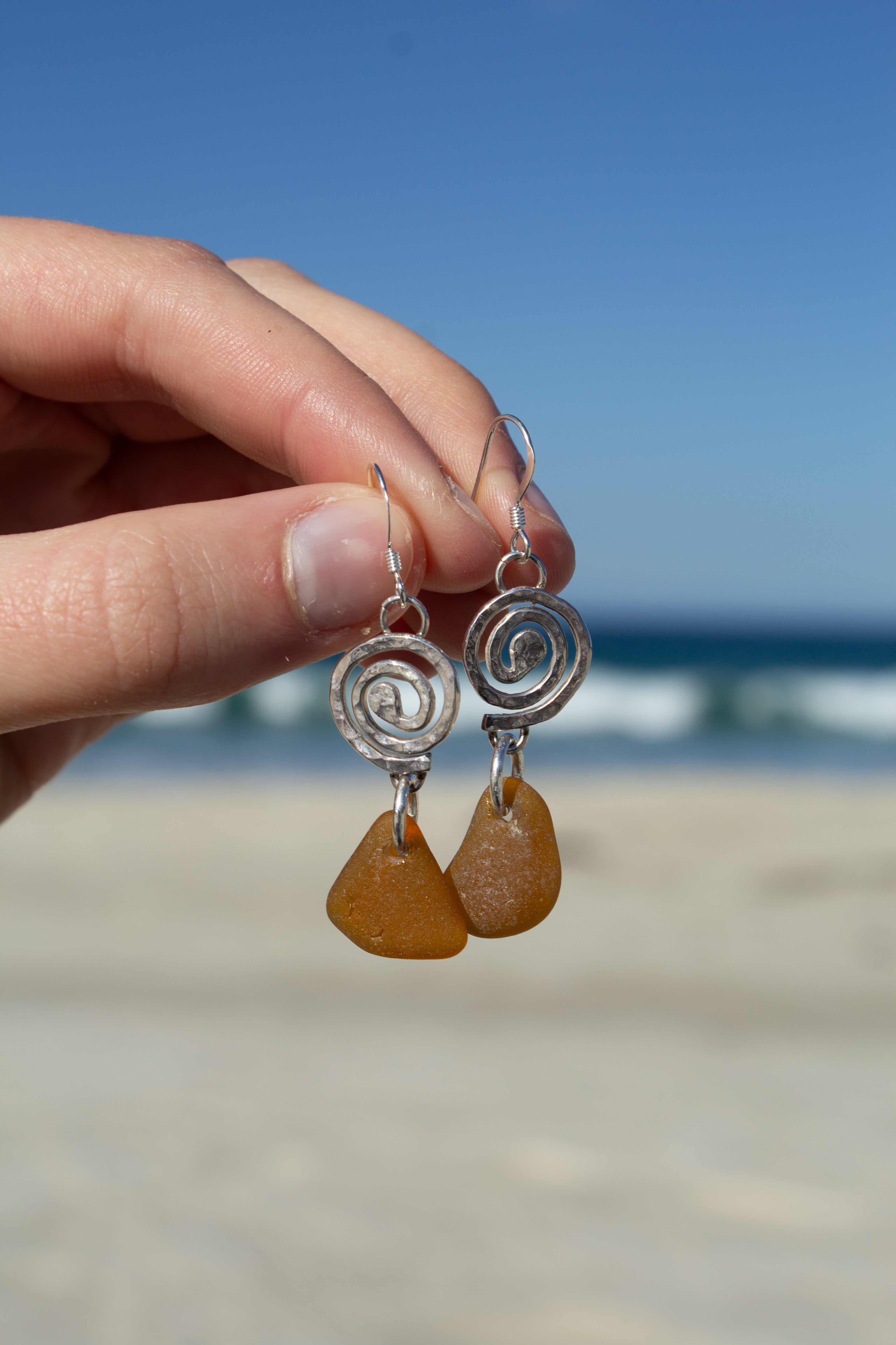 Brown Seaglass Swirl Earrings ￼