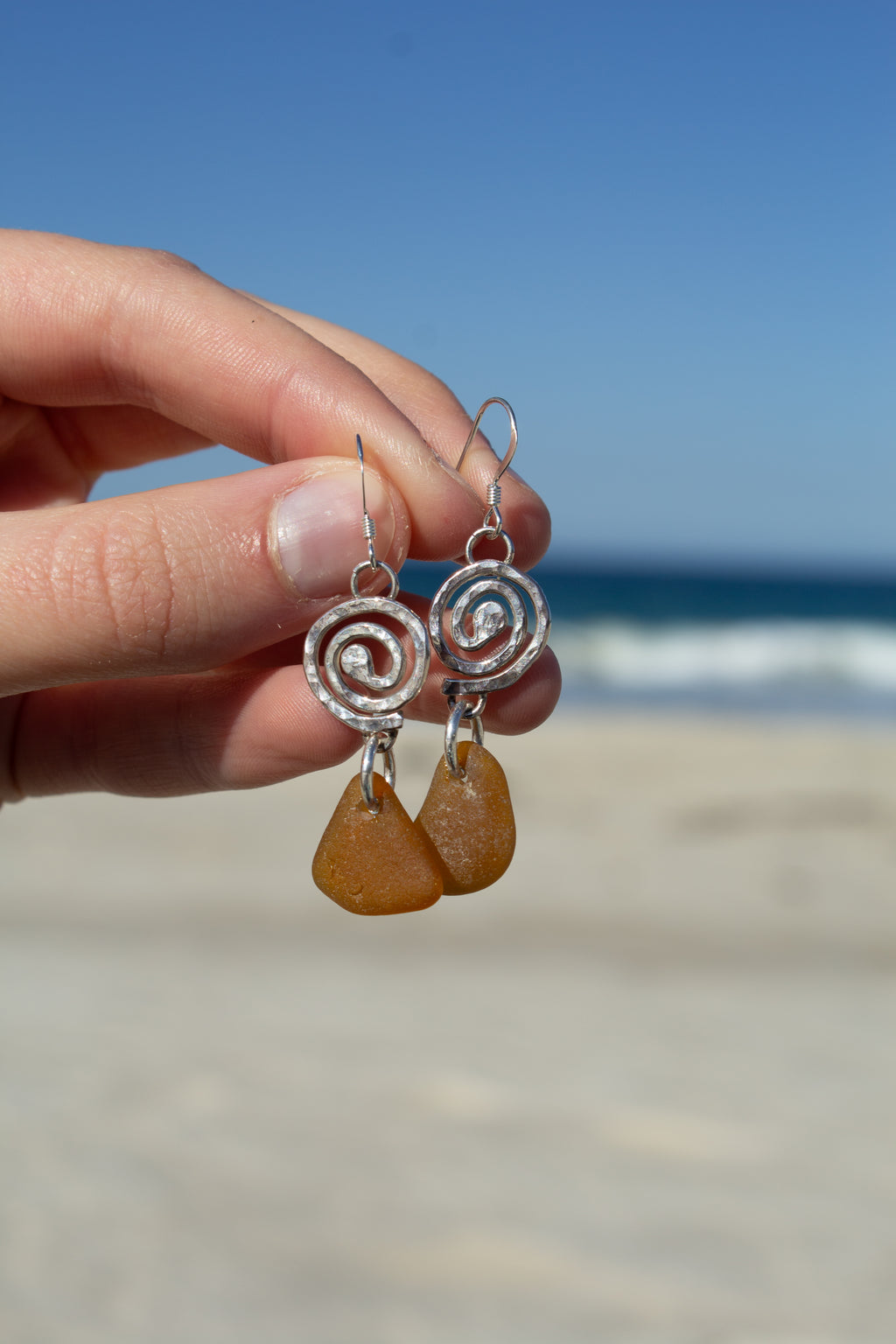 Brown Seaglass Swirl Earrings ￼