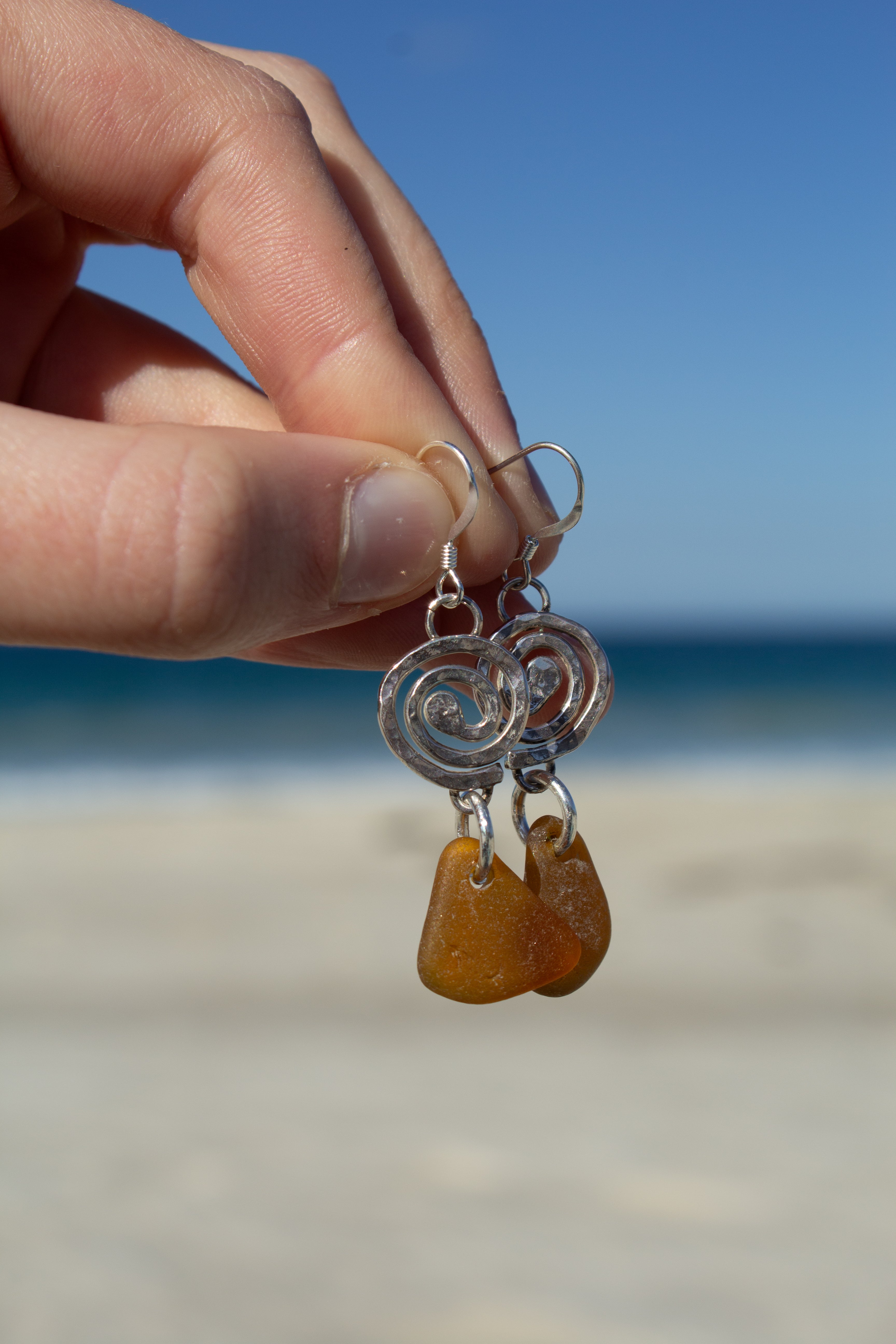 Brown Seaglass Swirl Earrings ￼