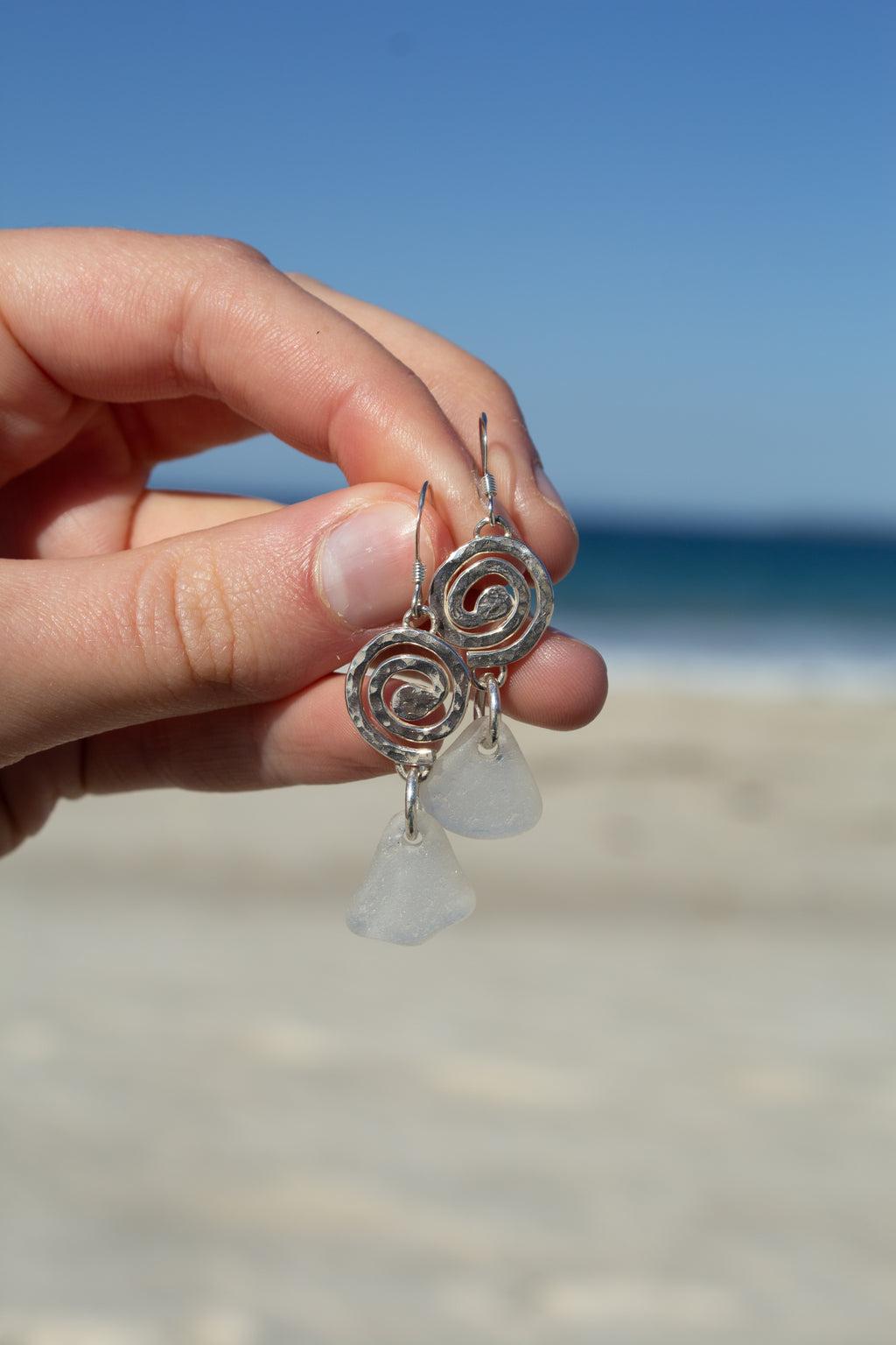 White Seaglass Swirl Earrings￼