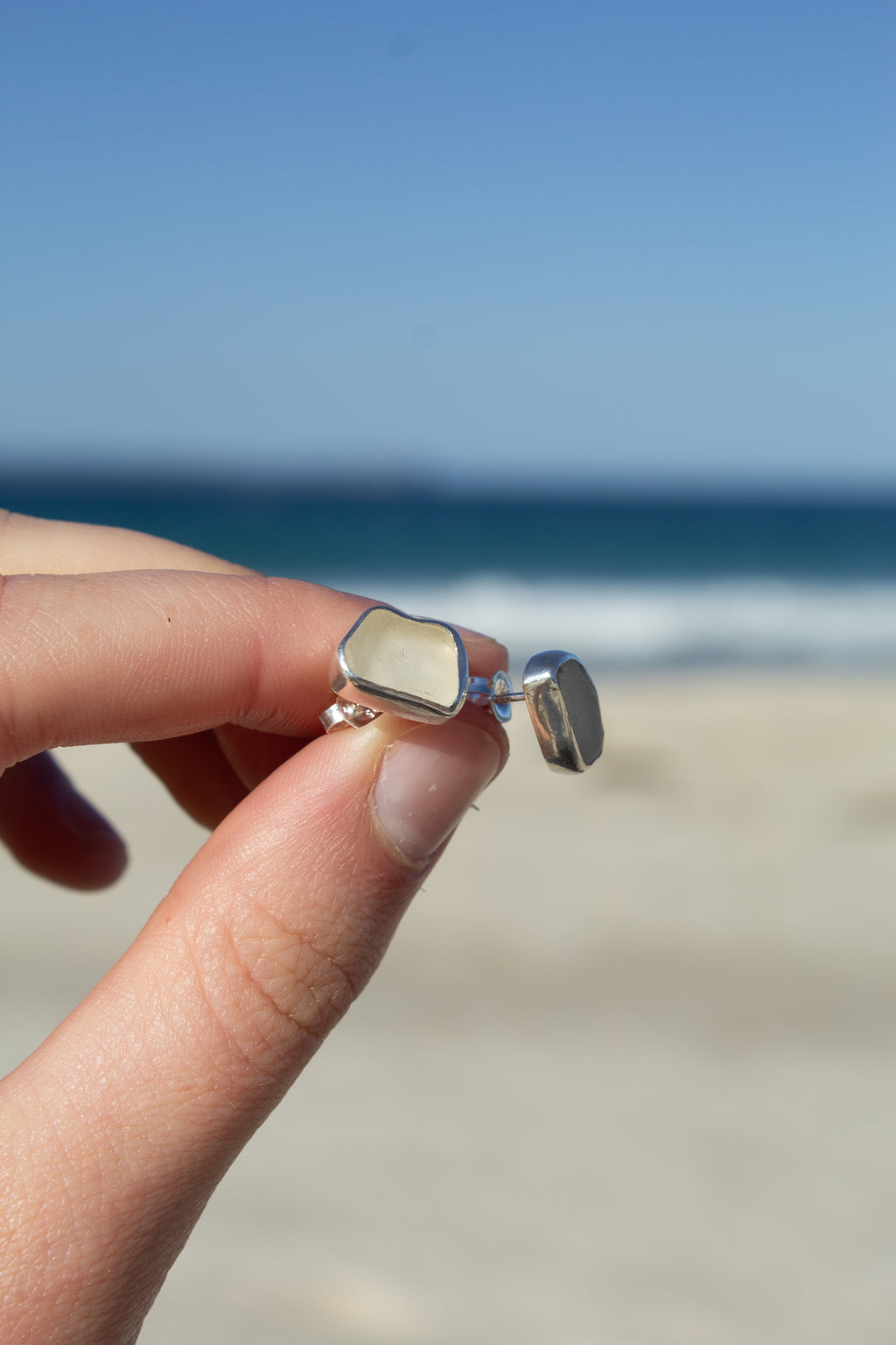 White Seaglass Studs ￼