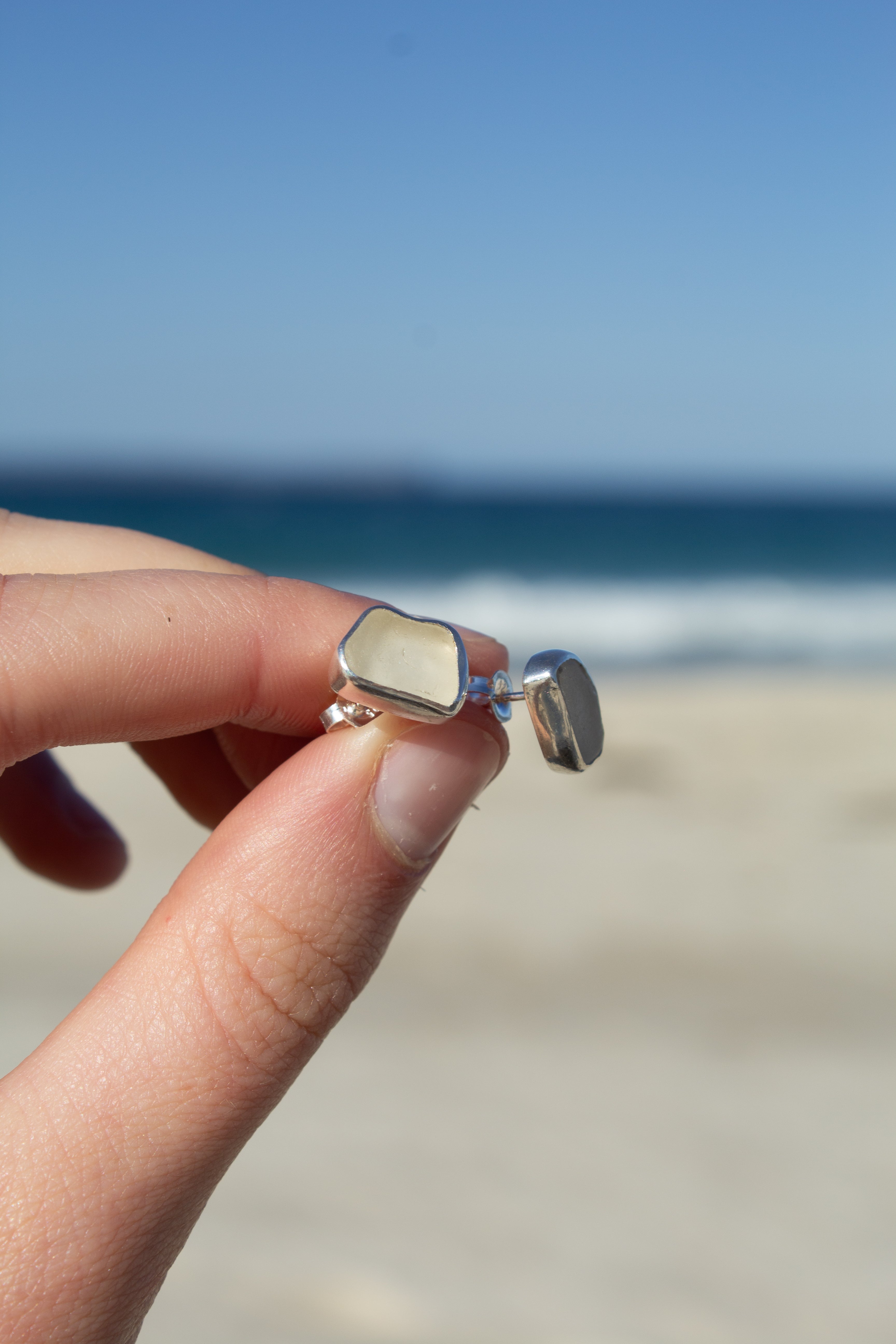 White Seaglass Studs ￼