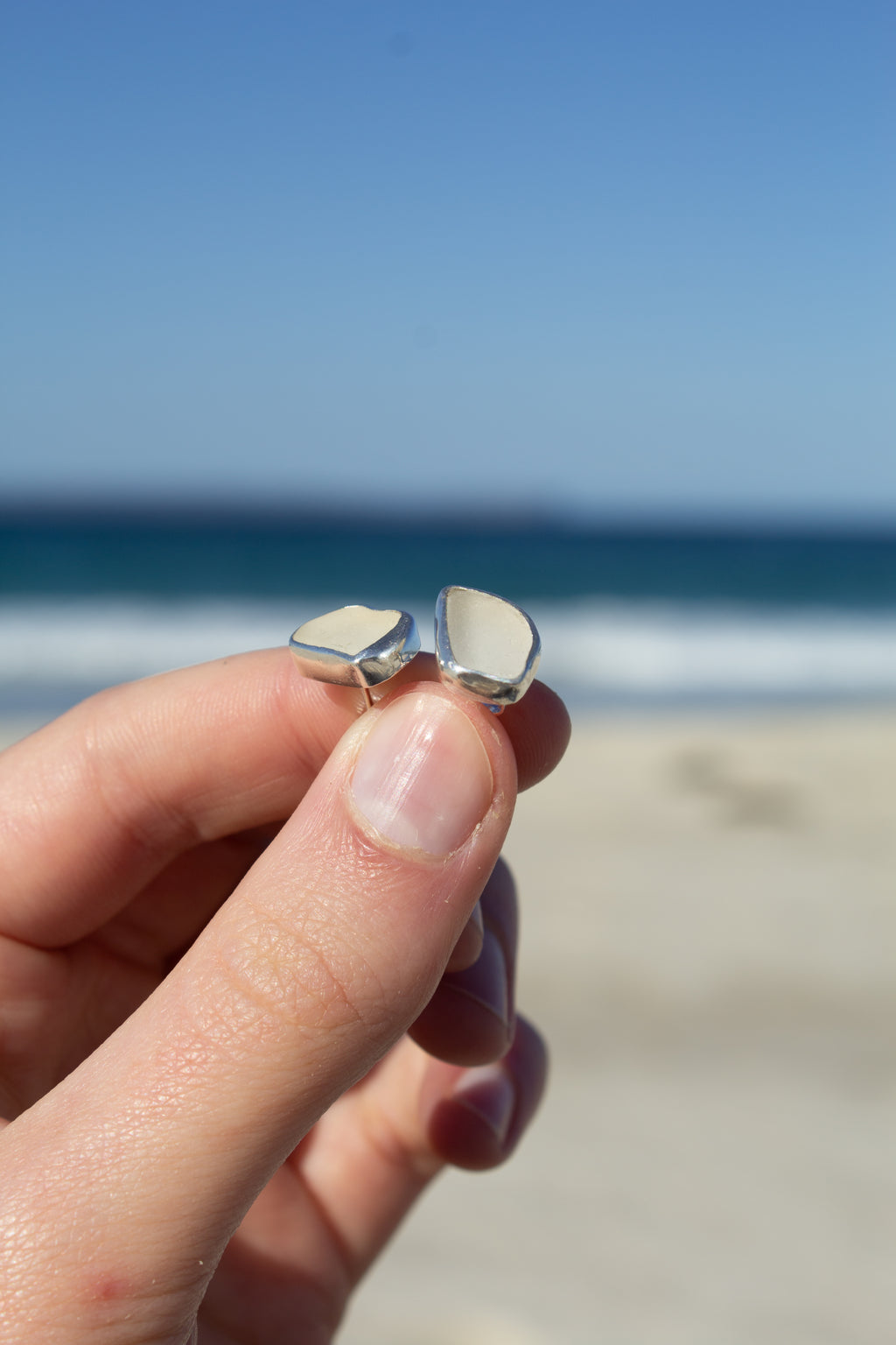White Seaglass Studs ￼